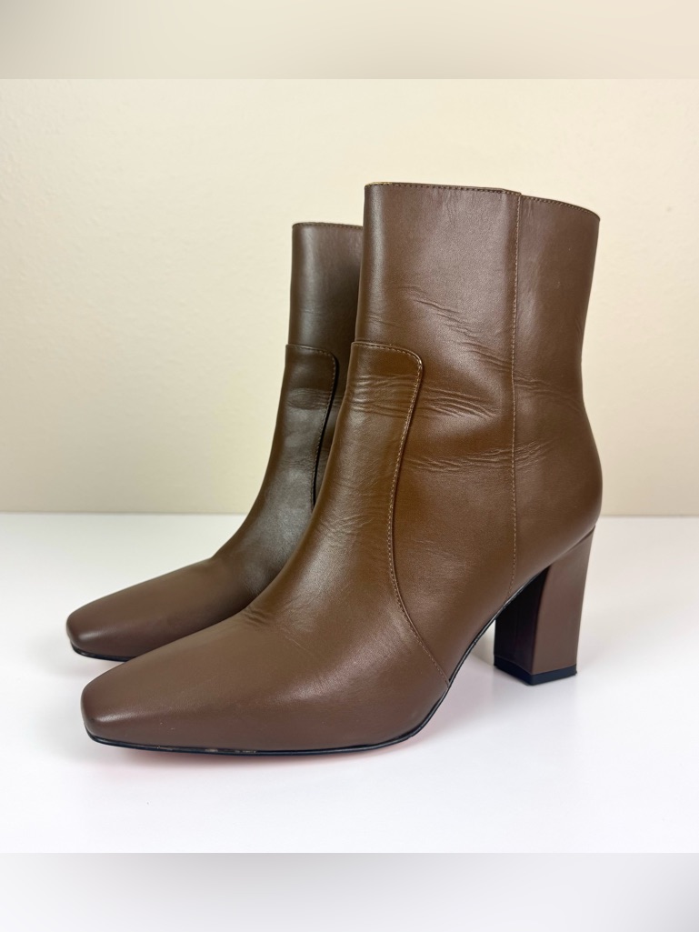 J. Crew Almond Toe Heeled Ankle Boots In Leather Aged Oak Brown Size 10